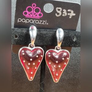 Paparazzi Red and Silver Heart Earrings